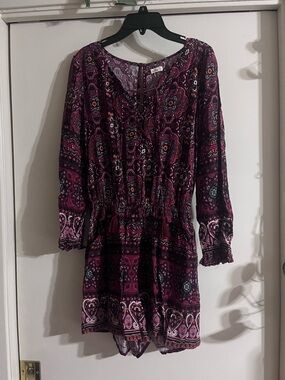 Hollister Burgundy Paisley Long-Sleeve Romper